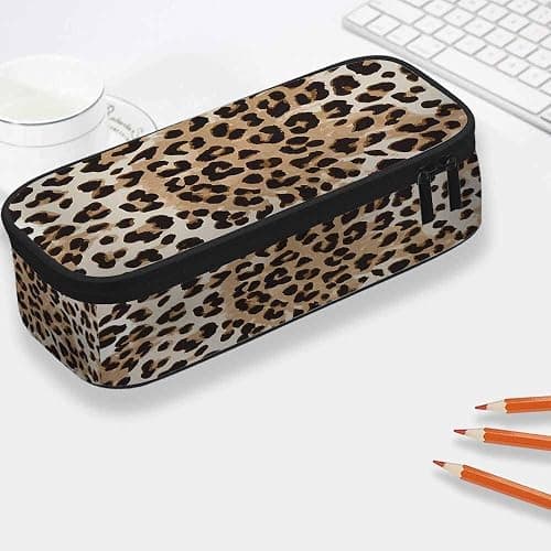 Yekiua Cheetah Pencil Case Organizer Animal Leopard Skin College Office Big Capacity Pencil Bag Brown Black Beige thumbnail 2