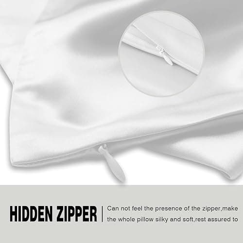 SUATIEN Mulberry Silk Pillow Cases Standard Size Silk Pillowcase for Hair and Skin with Zipper Soft Breathable Smooth Cooling Silk Pillow Case for Sleeping,Gifts for Women (White,20"X 26",1Pcs) thumbnail 4