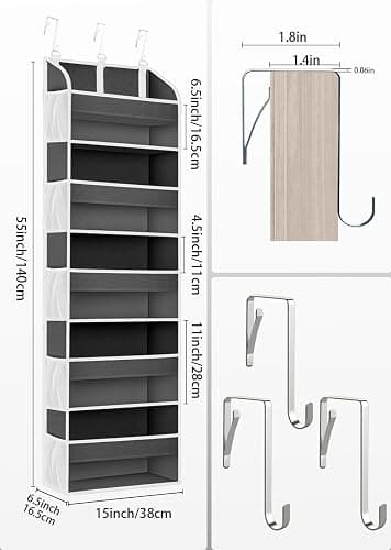 TAHAVICE 1 Pack Over The Door Organizer Storage, Hanging Organizer Closet with 5 Large Pockets 10 Mesh Pockets, 44 lbs Weight Capacity, Behind Door Storage for Nursery Bedroom Bathroom (Dark Grey) thumbnail 2