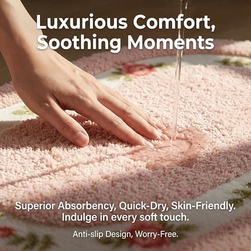 QMEAKMONY Bathroom Rugs Romantic Rose Flower Shaggy Area Rugs for Living Room Bedroom Kitchen Non Slip Absorbent Bath Mat Door Mat Washable(Pink,16x24 in) thumbnail 4