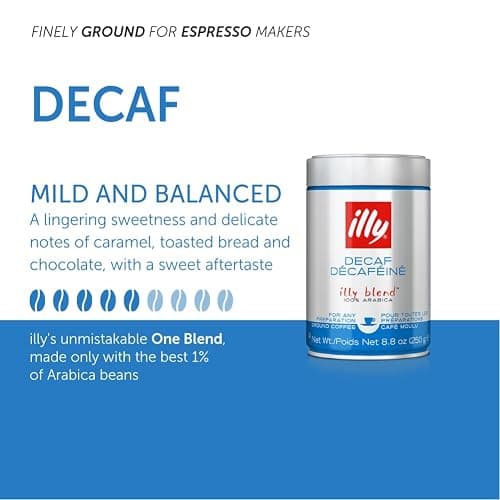 illy Ground Coffee Espresso - 100% Arabica Coffee Ground – Classico Decaf Roast - Notes of Caramel, Toasted Bread & Chocolate - Rich Aromatic Profile - Precise Roast - No Preservatives – 250g thumbnail 5