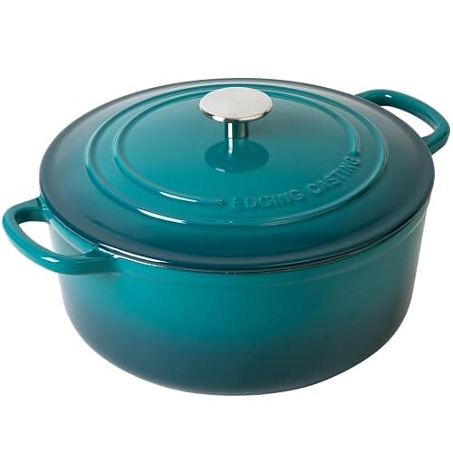 EDGING CASTING Enameled Cast Iron Dutch Oven Pot with Lid for Bread Baking, Cooking, Round Bread Oven Dual Handles, 7 Quart, Darkcyan thumbnail 3