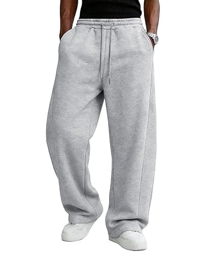 Men's Baggy Sweatpants Fleece Wide Leg Lounge Pants Drawstring Waist Loose Fit Cotton Jogging Sweat Pants with Pockets thumbnail 6