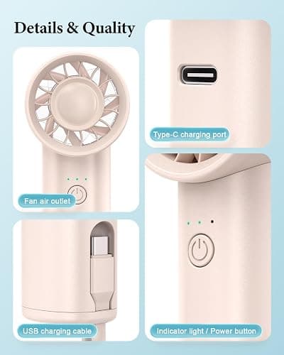 bossdeng Portable Fan with Power Bank & Flashlight-Pink | 6.5H Max Cooling,USB-C Rechargeable,Mini Fan for Outdoor/Travel/Beach/Concerts/Summer.Gifts for Girl,Women. thumbnail 7