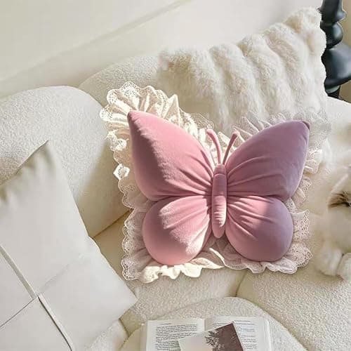 AHXHWKA Butterfly Throw Pillow, Butterfly Shaped Decorative Pillow for Sofa Couch Bed, Plush Velvet Lumbar Support Cushion for Office Chair & Car Seat (Pink) thumbnail 5