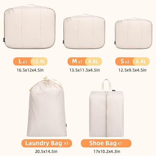 BAGAIL 6 Set Packing Cubes Luggage Packing Organizers for Travel Accessories-Beige thumbnail 2