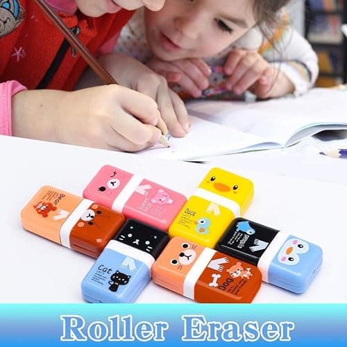 Sooez 12 Pack Pencil Erasers, Cute Erasers Pencil Eraser with Clean up Roller Pencil Eraser Shaving Roller Case Erasers for Party Favors Gift Supplies thumbnail 7