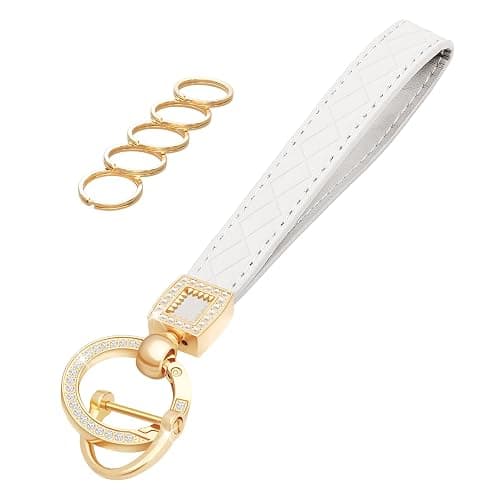 OHKYOOT Leather Wristlet Keychain for Home Car Keys | Key Fob Keychain, Wrist Keychain, Car Key Chain with 5 Key Ring and D Ring for Women Men, Car Key Holder - Image 1