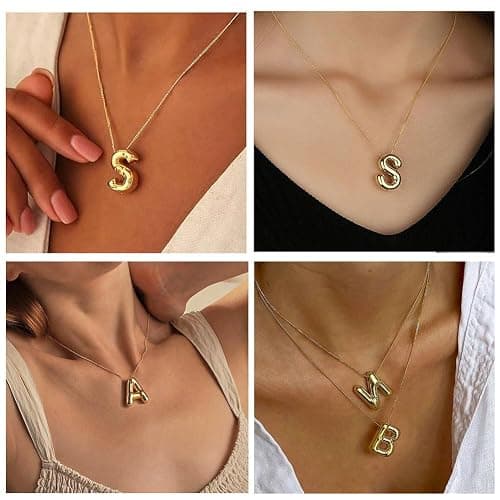 Christmas Gifts Stocking Stuffers for Teen Girls Grandkids Women-Gold Initial Necklaces Teen Girl Gifts Trendy Bubble Letter Pendant Necklace Jewelry Personalized Birthday Gifts for Teens Women thumbnail 5