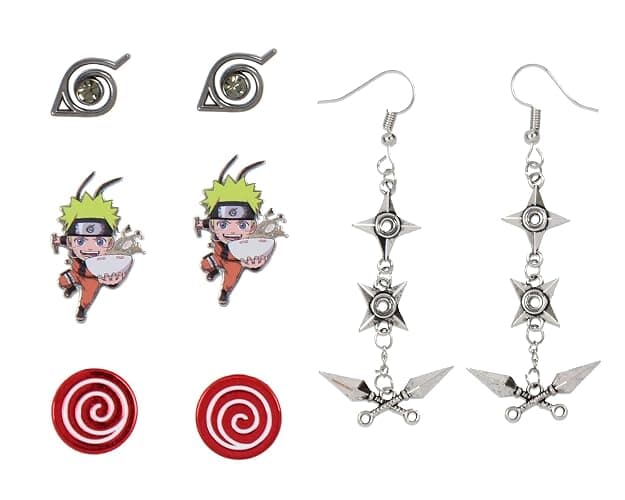 Naruto Shippuden Anime Manga Costume Jewelry Stud And Dangle Earring Set 4 Pack - Image 1