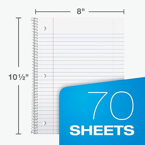 Oxford Spiral Notebooks, 6 Pack, 1 Subject, Wide Ruled Notebooks for School, 8 x 10.5 Inches, 70 Sheets, Assorted Pastel Colors, Back to School Supplies (63757) thumbnail 2