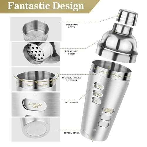 Cocktail Shaker Martini Shaker Set with Recipe, 24 oz Martini Shaker Drink Shaker Drink Mixer Stainless Steel Cocktail Shaker Set Bartender Kit thumbnail 2