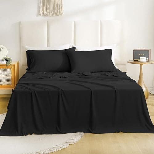 CozySmile Twin XL Sheet Set - 3 Piece Silky Soft Breathable Bed Sheet & Pillowcase Set, 16" Deep Pocket Hotel Luxury Wrinkle Free Easy Care Bedding Sheets, Black - Image 1