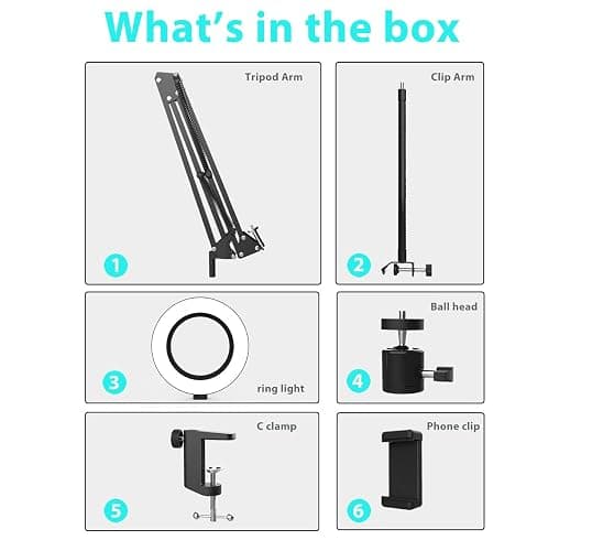Overhead Camera Mount with Ring Light, Flexible Articulating Phone Arm Stand Compatible with iPhone, Logitech Webcam, Desk Tripod for YouTube Live Stream Cooking Nail Video Recording thumbnail 7