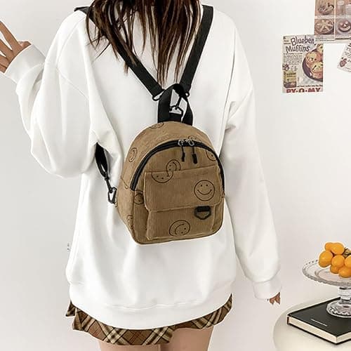 Small Backpack Purse Cute Mini Corduroy Bookbag Toddler Backpack School Bags for Women Girls Boys Teens Kids (brown) thumbnail 5