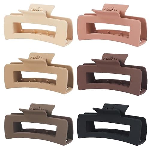 Sisiaipu 4 Inch Big Hair Claw Clips 6 Pcs Large Claw for Thick Hair Square Hair Clips for Women Rectangle Hair Clips Nonslip Acrylic Banana Jaw Clips Hair Accessories for Girls (Coffee) - Image 1