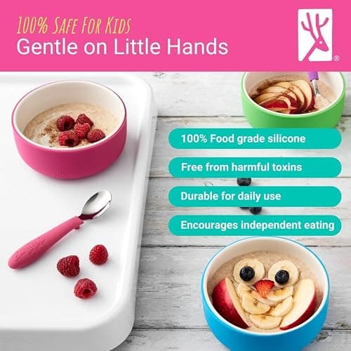 Elk and Friends Kids Porcelain Bowls with Silicone Sleeve | Kids/Toddler/Baby Feeding | Microwave & Dishwasher Safe | Non slip | Cereal/Soup/Snack Dishes & Dinnerware thumbnail 3