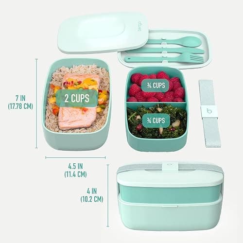 Bentgo Classic - Adult Bento Box, Stackable 3-Compartment Lunch Box with Removable Utensil Set and Sealing Strap, BPA-Free, Food Container Ideal for Meal Prep, Work, and On the Go (Coastal Aqua) thumbnail 3