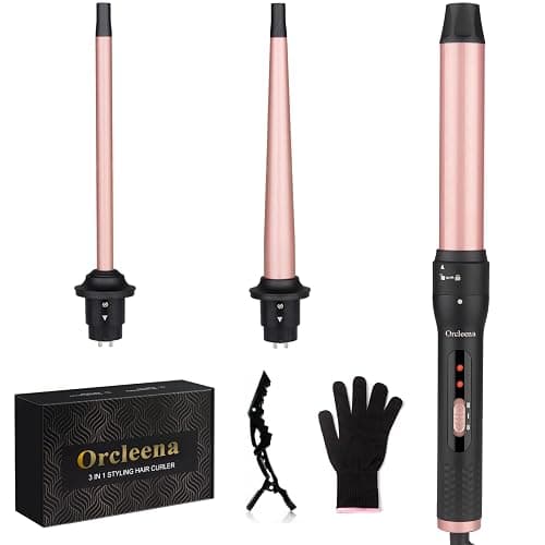 Curling Wand 3 in 1 Hair Curler Ceramic Curling Tongs Iron Set | Long Thick Thin Hair Interchangeable Barrels Beach Waves Styling Tools with Glove Rose Gold - Image 1