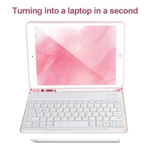 AHYWTAN Keyboard Case for iPad 9/8/7th Gen 10.2’’,Case with Bluetooth Keyboard for iPad 9th Gen with Pencil Holder,Pink-W thumbnail 4
