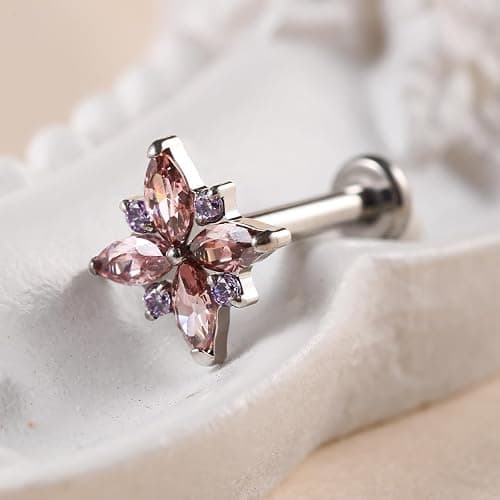 Humorrap 1PC ASTM F136 Titanium Push Pin flowers Flat Back Earrings 16G 8mm for Helix Conch Tragus thumbnail 6