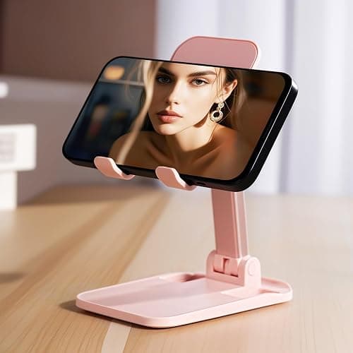 Folding Cell Phone Stand,Adjustable Angle Height Phone Stand/Portable Phone Holder Suitable for All Smartphones（White） - white thumbnail 5