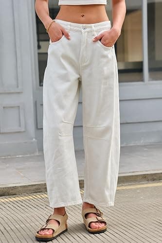 GREAIDEA Mid Rise Barrel Jeans for Women Wide Leg Mid Waist Cropped Denim Pants Y2k Baggy Boyfriend Jeans with Pockets thumbnail 4