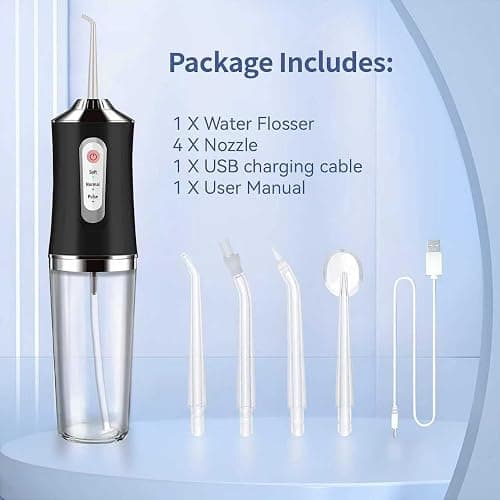 Water-Flosser-Cordless-Teeth-Cleaner MAKJUNS Water Dental Flosser with 3 Modes 4 Jets Rechargeable IPX7 Waterproof for Travel Home Braces(Black) thumbnail 6