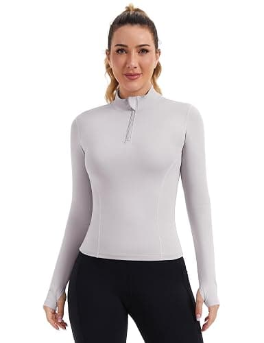 ZHENWEI Womens Workout Tops Long Sleeve Quarter Zip Pullover Quick Dry Golf Shirt Athletic Slim Fit Crop Yoga Gym Tops thumbnail 2