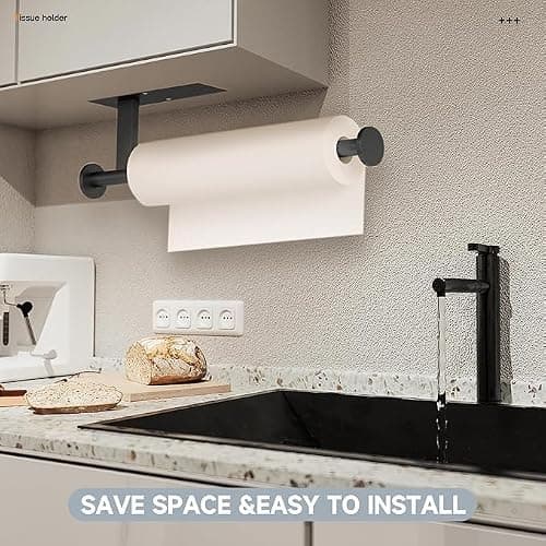 FISHCLOUD Paper Towel Holder Wall Mount - Self Adhesive No Drill or Drilling, SUS304 Stainless Steel - Kitchen, Bathroom, Sink, Pantry, Fridge(Black) thumbnail 2
