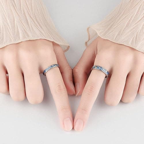 Lnnmomn 2pcs Vintage Style Van Gogh Starry Sky Couple Rings Starry Night Van Gogh Open rings for Women Vintage Silver Adjustable Gifts Jewelry thumbnail 2