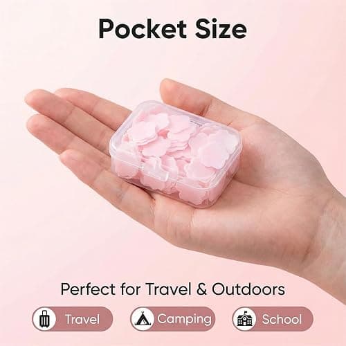 4 Different Scented Mini Fresh Portable Disposable Petal Hand Wash Sheets, Dissolvable Hand Bath Soap, Suitable for Children and Adults, Outdoor, Travel, Camping, 4 Boxes (Approx 400 Sheets) thumbnail 4
