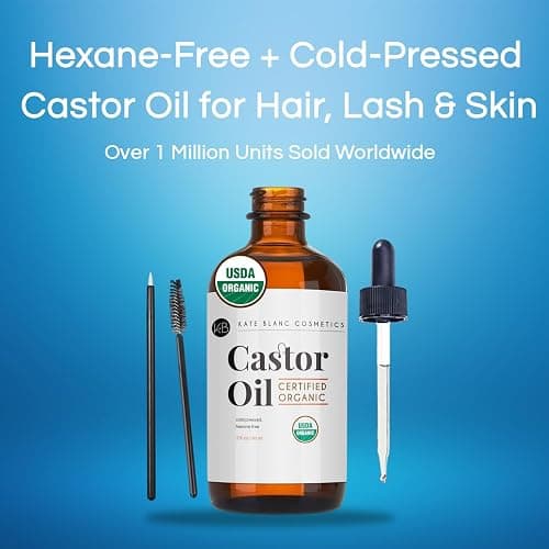 Kate Blanc Cosmetics Castor Oil Organic for Hair, Lashes, Face, Skin (2oz), 100% Pure, Cold Pressed, Hexane Free Hair Oil. Lash Serum for Thicker-Looking Eyelashes & Eyebrows thumbnail 3