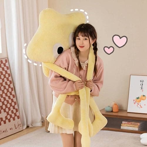 Paperre Star Shaped Pillow with Big Eyes, 64 Inch Star Shaped Plush Pillow Stuffed Cushion Decorative Throw Pillow, Star Pillow for Bedroom (Yellow) thumbnail 2