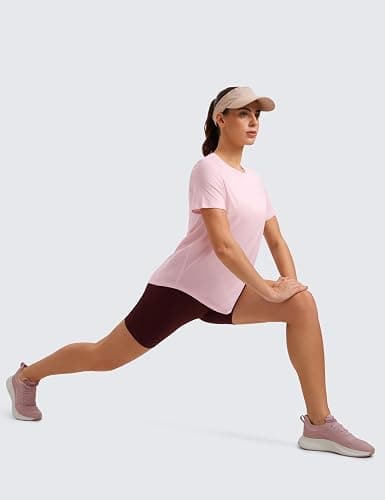 CRZ YOGA Pima Cotton Crewneck T-Shirts for Women - Workout Casual Yoga Athletic Short Sleeve Shirts Soft Crewneck Hip Tops thumbnail 3