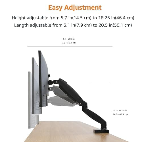 Amazon Basics Gas Spring Single Computer Monitor Arm Mount, Adjustable, Holds up to 27" Monitors, Black thumbnail 5