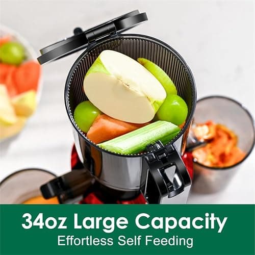 Fretta Cold Press Juicer Machines with 4.25" Large Feed Chute,Fit Whole Fruits & Vegetables Easy Clean Self Feeding,High Juice Yield,Tritan PCTG BPA-Free(Red) thumbnail 2