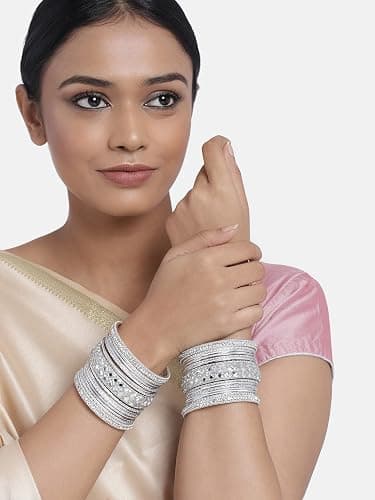 Aheli Ethnic Colorful Metal Bangles Chudha Set Stone Studded Bangle Set Indian Wedding Wear Fashion Jewelry Gift for Women thumbnail 2