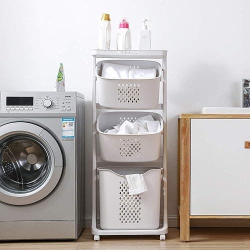 bretoes Manskskim Bathroom Laundry Basket 3 Layer Clothes Storage Basket Household Kitchen Shelf Fruit Stand Bathroom Simple Storage Shelf with Wheels thumbnail 6