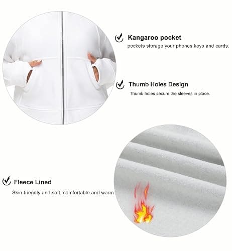 THE GYM PEOPLE Women's Full-Zip Up Hoodies Jacket Fleece Workout Crop Tops Sweatshirts with Pockets Thumb Hole thumbnail 5