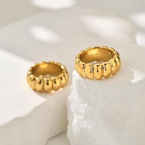 NOKMIT Chunky Gold Statement Rings for Women 14K Gold Silver Tone Cute Puffy Dome Croissant Thumb Band High Polished Smooth Comfort Fit Size 5-10 thumbnail 4