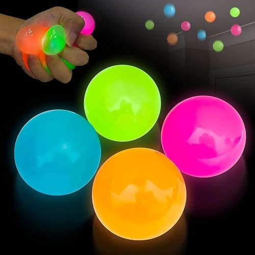 4pcs Glowing Sticky Balls, Glow in Dark Toys Stress Balls for Adults,Stress Relieving Fun Decompression Fidget Toy Birthday Gift,Easter Basket Stuffers Gift for Him Her Women - Image 1