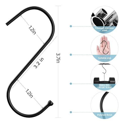RELBRO Small S Hooks, 3.7 Inch Metal Hanging Jeans Hooks, Reversible, Heavy Duty, Black, 30 Pcs thumbnail 3