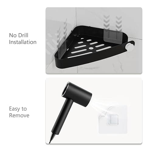 Sotfamily Plastic Shower Caddy Corner (For 90° Only), 2 Pack Adhesive Corner Shower Shelves for Bathroom Organizers and Storage, Black thumbnail 6