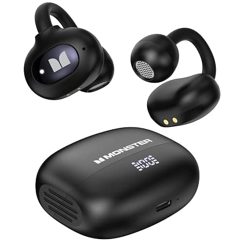 Monster Open Ear AC339 Earbuds, Bluetooth 6.0 Earphones Stereo Sound, Open Ear Clip Wireless Earbuds 40 Hours Playback, with Smart Digital Display Design, Touch Control, IPX6 Waterproof - Image 1