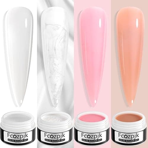 Fcozpjk Solid Builder Gel for Nails, 4 Colors Solid Builder Gel Non-Sticky Clear Nude Pink Pearl White Hard Gel for Nails 3D Sculpture Gel Flower Carving Modeling Design Nail Extension Gel Kit thumbnail 2