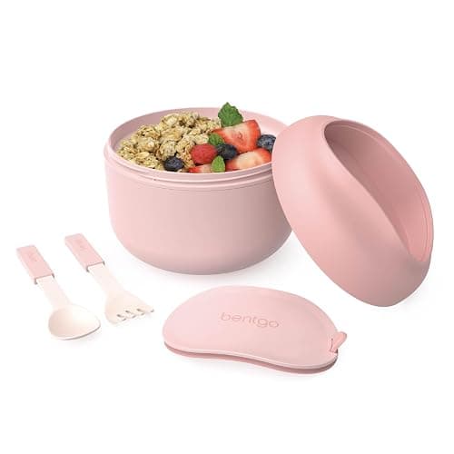 Bentgo Bowl - Insulated Leak-Resistant Bowl with Snack Compartment, Collapsible Utensils and Improved Easy-Grip Design for On-the-Go - Holds Soup, Rice, Cereal & More - BPA-Free, 21.2 oz (Blush) - Image 1