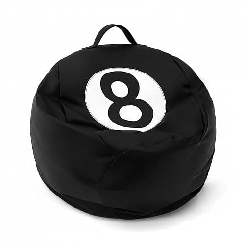 AceOrbit 8 Ball Bean Bag Chair Cover, Prize Gift Plush Toys Organizer, Black PU Leather 8 Ball Stuffed Animal Storage Bean Bag, Billiard Decor for Game Home Dorm Room Living Room (No Filling) - Image 1