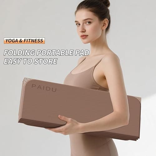 PAIDU Foldable Fitness Yoga Mat | 2/5" (10MM) Extra Thick | SGS Certified Non-Slip TPE | 75x26" Extra Long-Wide | Portable & Easy Store | for Yoga, Pilates, Home Gym & Full-Body Workouts thumbnail 3