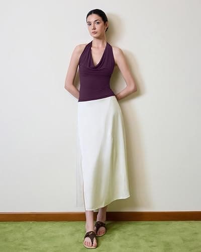 SUUKSESS Women Deep V Built in Bra Cowl Halter Tops Going Out Open Back Tank Tops thumbnail 5